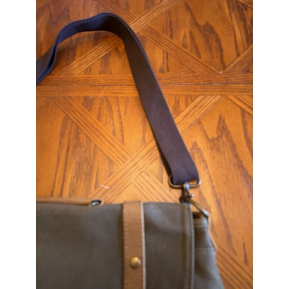 S-ZONE Canvas Leather Messenger Bag Laptop Briefcase Workwear Army Green